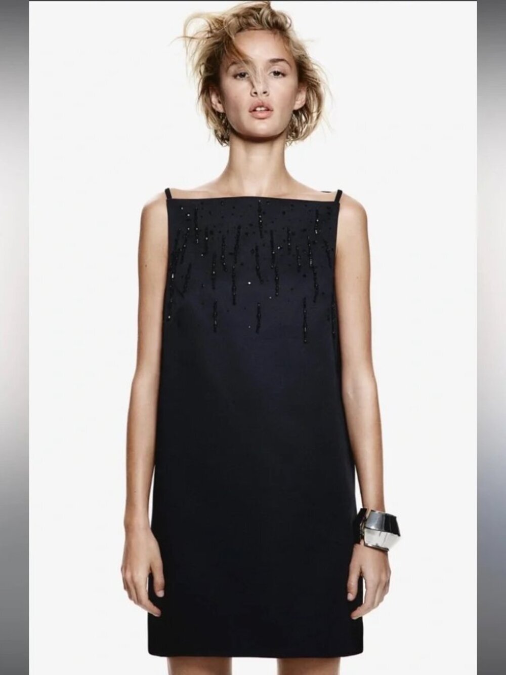 H&M Black Beaded Sleeveless Shift Dress Size M NWT